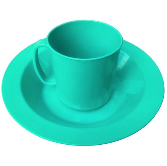 Imagem de Kit merenda escolar cantina copo prato grande fundo varias cores plastico reforçado não quebra 450ml