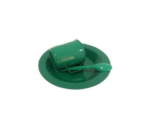 Imagem de Kit Merenda Escolar Verde Prato Colher Caneca Plástica 300 ML - 50 Pçs