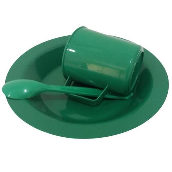 Imagem de Kit Merenda Prato Caneca Colher Plástico Colorido Sem Bpa