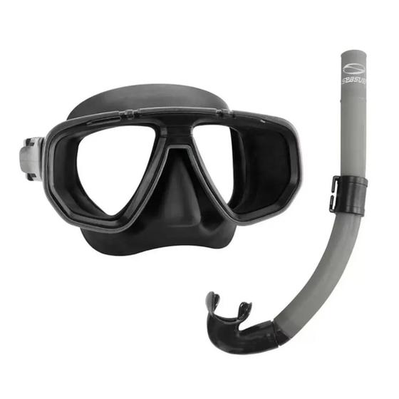 Imagem de Kit Mergulho Seasub 63A  Mascara Snorkel Dua Pro +  Respirador Spiro Com Válvula Preto/Titanio