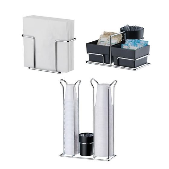 Imagem de Kit mesa 3 peças preto Future porta copo descartavel suporte guardanapo sache açucar chá cafe mexedor