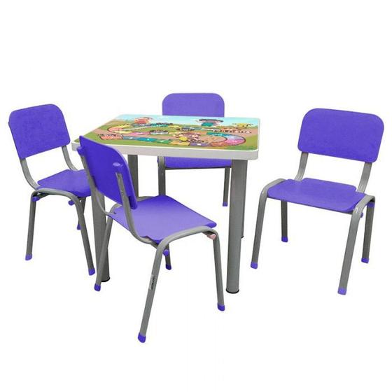 Imagem de Kit Mesa Adesivada Infantil 4 Cadeiras Reforçada LG flex Lilás