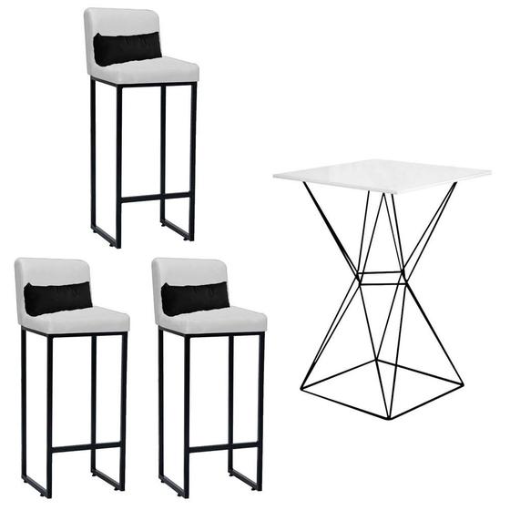 Imagem de Kit Mesa Bistrô Lucca e 3 Banqueta Lucca Tampo Branco Ferro Preto material sintético Branco e Almofada Preto - Ahazzo Móveis