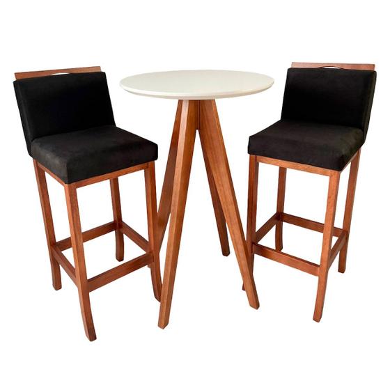 Imagem de Kit Mesa Bistrô Redonda com 2 Banquetas Alta Madeira Maciça Suede Preto CCS