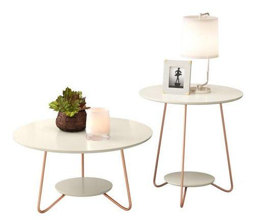 Imagem de Kit Mesa Centro + Mesa Lateral Mdf C/ Pés Ferro Estilo Retrô