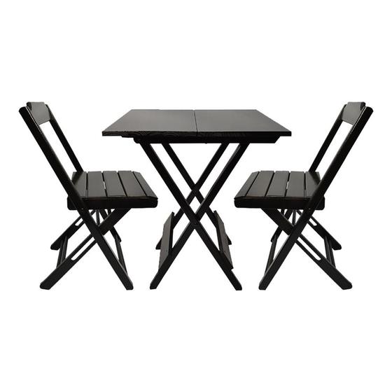 Kit Mesa com 2 Cadeiras de Madeira Dobravel 70x70 Preto Menor preço em Kit Mesa com 2 Cadeiras de Madeira Dobravel 70x70 Preto