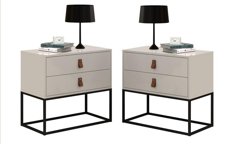 Imagem de Kit Mesa De Cabeceira Unic 60cm Moderno Desing Europeu Puxadores Em Couro