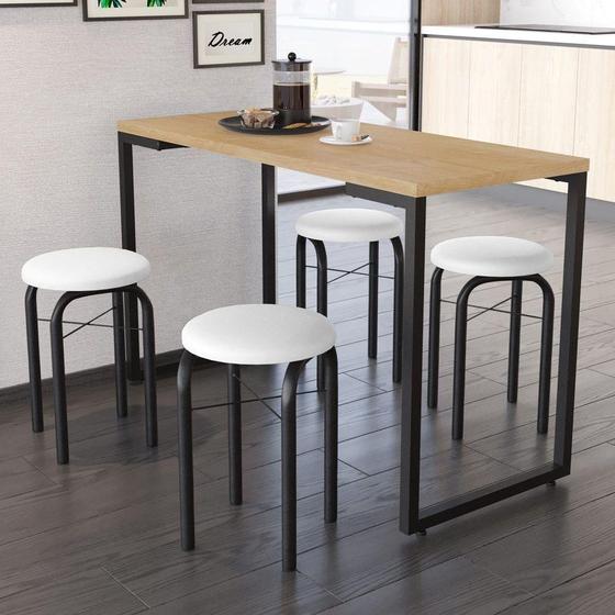 Imagem de Kit Mesa De Cozinha 120Cm Com 4 Banquetas F02 Nature/Branco