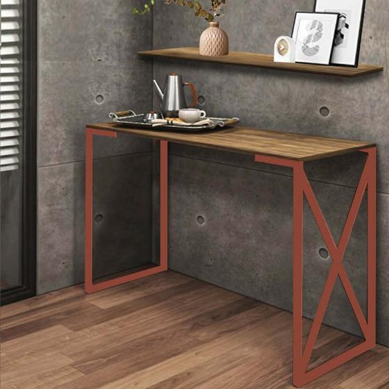 Imagem de Kit Mesa de Estudos com Prateleira Bex Office Industrial Ferro Rose Gold MDF Freijó - Ahz Móveis