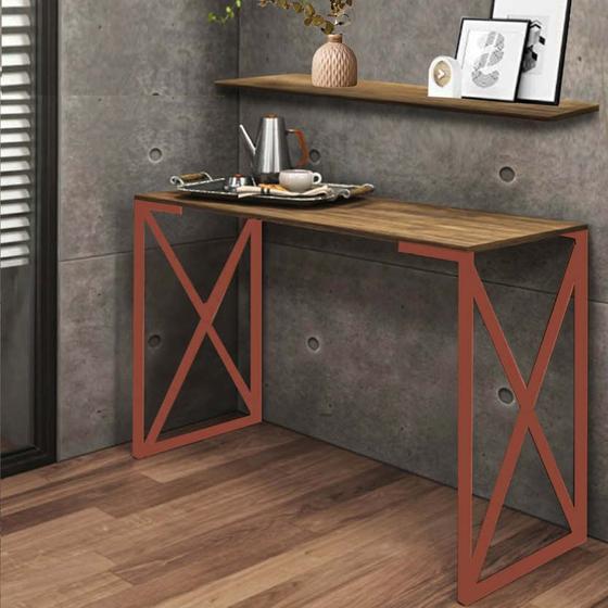 Imagem de Kit Mesa de Estudos com Prateleira Zurik Office Industrial Ferro Rose Gold MDF Carvalho - Ahazzo Móveis