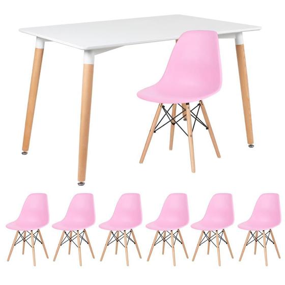 Imagem de KIT - Mesa de jantar retangular Eames 80 x 120 cm branco + 6 cadeiras Eiffel DSW