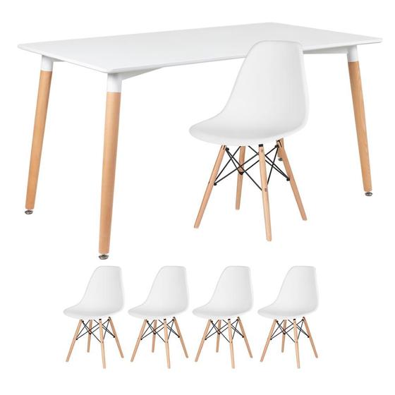 Imagem de KIT - Mesa de jantar retangular Eames 80 x 140 cm branco + 4 cadeiras Eiffel DSW