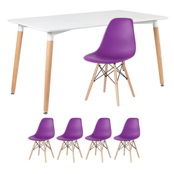 Imagem de KIT - Mesa de jantar retangular Eames 80 x 140 cm branco + 4 cadeiras Eiffel DSW