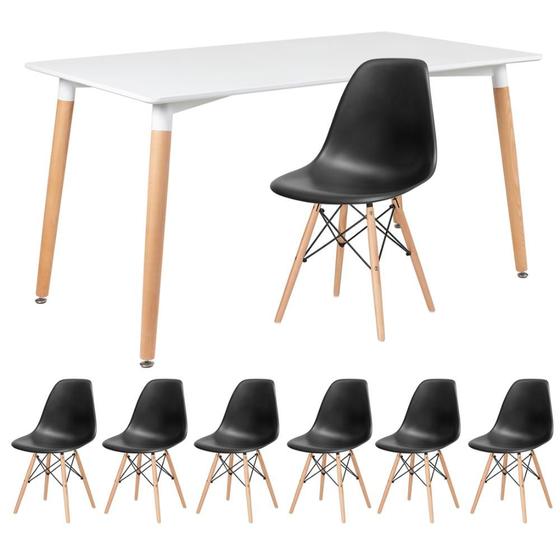 Imagem de KIT - Mesa de jantar retangular Eames 80 x 140 cm branco + 6 cadeiras Eiffel DSW