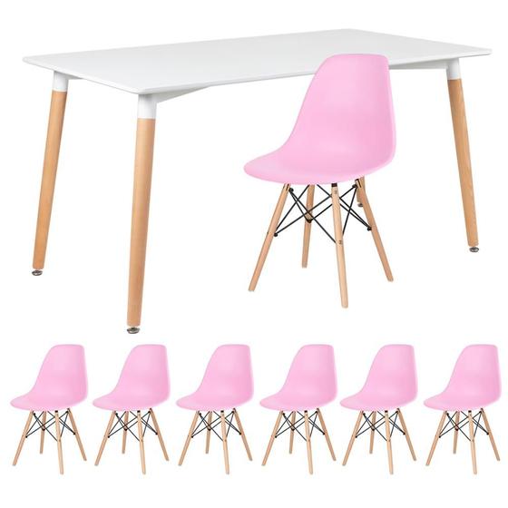 Imagem de KIT - Mesa de jantar retangular Eames 80 x 140 cm branco + 6 cadeiras Eiffel DSW