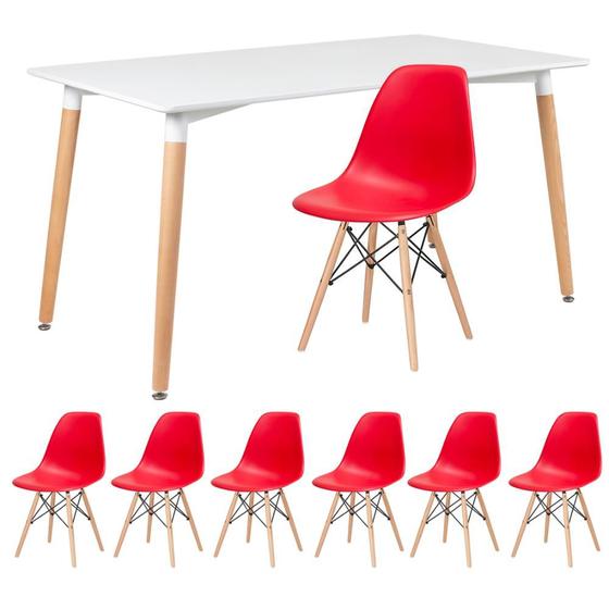 Imagem de KIT - Mesa de jantar retangular Eames 80 x 140 cm branco + 6 cadeiras Eiffel DSW