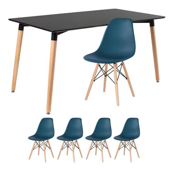 Imagem de KIT - Mesa de jantar retangular Eames 80 x 140 cm preto + 4 cadeiras Eiffel DSW
