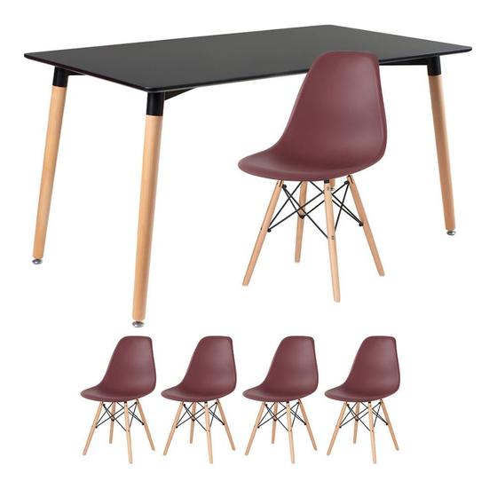 Imagem de KIT - Mesa de jantar retangular Eames 80 x 140 cm preto + 4 cadeiras Eiffel DSW