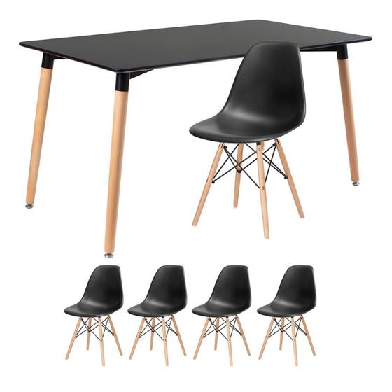Imagem de KIT - Mesa de jantar retangular Eames 80 x 140 cm preto + 4 cadeiras Eiffel DSW