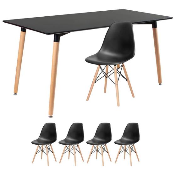 KIT - Mesa de jantar retangular Eames 80 x 160 cm preto + 4 cadeiras Eiffel DSW Menor preço em KIT - Mesa de jantar retangular Eames 80 x 160 cm preto + 4 cadeiras Eiffel DSW