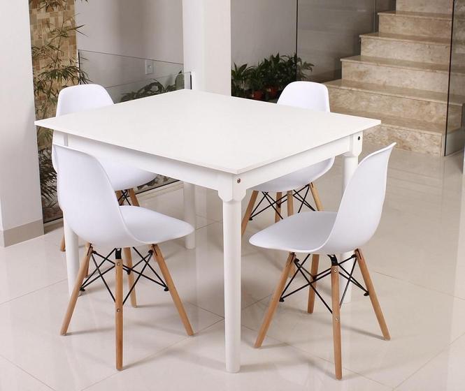 Imagem de Kit Mesa De Jantar Robust 110x90 Branca + 04 Cadeiras Charles Eames - Branco