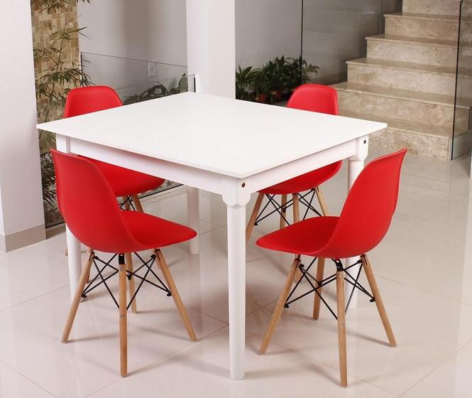 Imagem de Kit Mesa De Jantar Robust 110x90 Branca + 04 Cadeiras Charles Eames - Vermelho