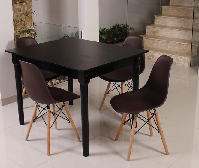 Imagem de Kit Mesa De Jantar Robust 110x90 Preta + 04 Cadeiras Charles Eames - Marrom