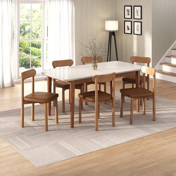 Imagem de Kit Mesa de Jantar Tangará 180cm e 6 Cadeiras Pitanga Cabecasa Madeiramadeira Caramelo/Offwhite