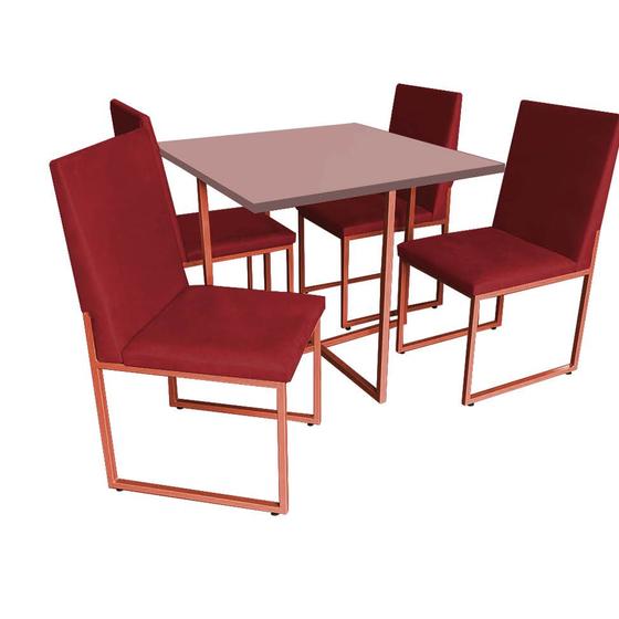 Imagem de Kit Mesa de Jantar Thales com 4 Cadeiras Sttan Ferro Bronze Tampo Rose Rosa material sintético Vermelho - Ahz Móveis