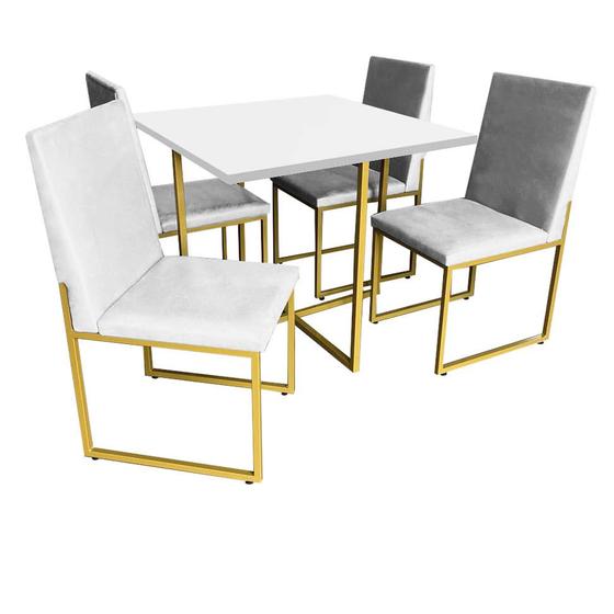 Imagem de Kit Mesa de Jantar Thales com 4 Cadeiras Sttan Ferro Dourado Tampo Branco material sintético Branco - Ahz Móveis