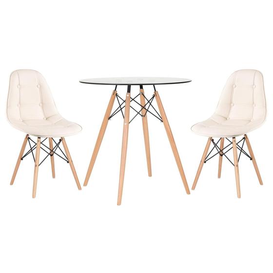 Imagem de KIT - Mesa de vidro Eames 70 cm + 2 cadeiras estofadas Eiffel Botonê