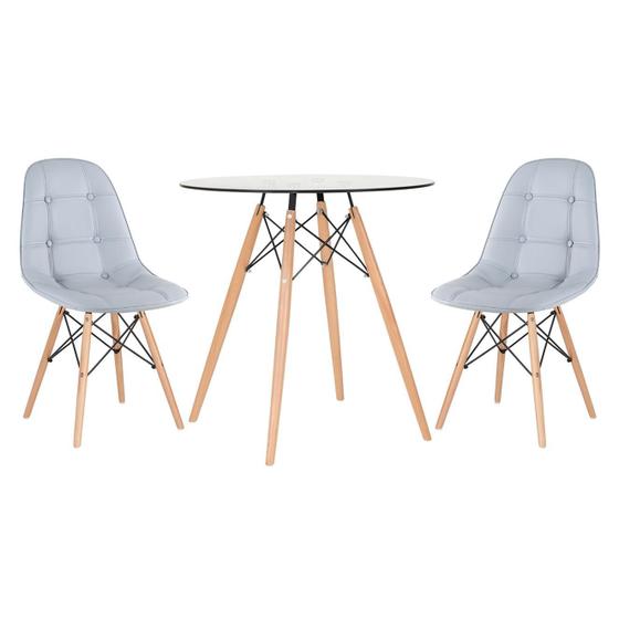 Imagem de KIT - Mesa de vidro Eames 70 cm + 2 cadeiras estofadas Eiffel Botonê