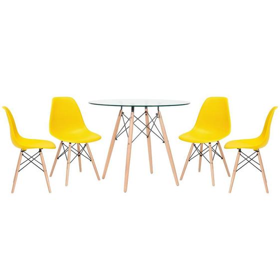 Imagem de KIT - Mesa de vidro Eames 90 cm + 4 cadeiras Eiffel DSW