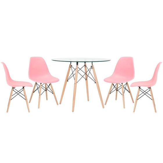 Imagem de KIT - Mesa de vidro Eames 90 cm + 4 cadeiras Eiffel DSW