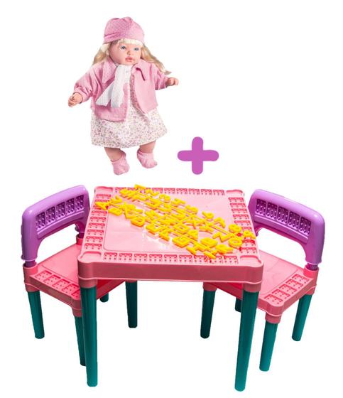 Imagem de Kit Mesa Didática Infantil + Boneca Rose Ring Clássica Rosa