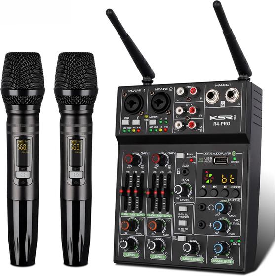 Imagem de Kit Mesa E Microfone Sem Fio Duplo Ksr Pro Uhf 34 Ch R4 Pro