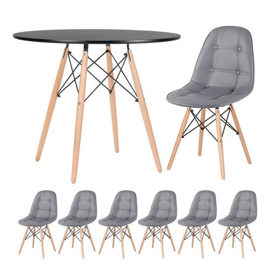 Imagem de KIT - Mesa Eames 90 cm + 6 cadeiras estofadas Eiffel Botonê