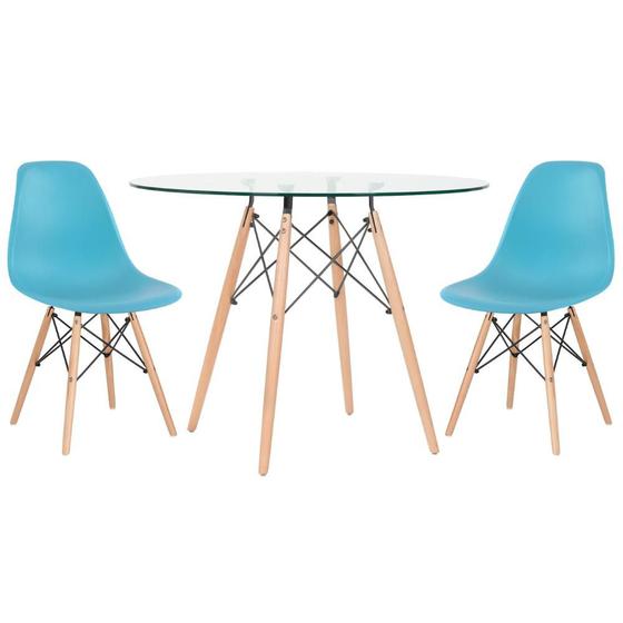 Imagem de KIT - Mesa Eames com tampo de vidro 100 cm + 2 cadeiras Eiffel DSW