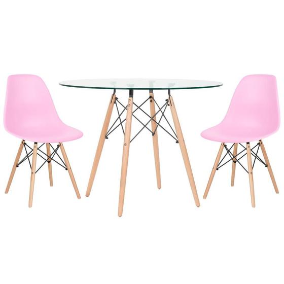 Imagem de KIT - Mesa Eames com tampo de vidro 100 cm + 2 cadeiras Eiffel DSW