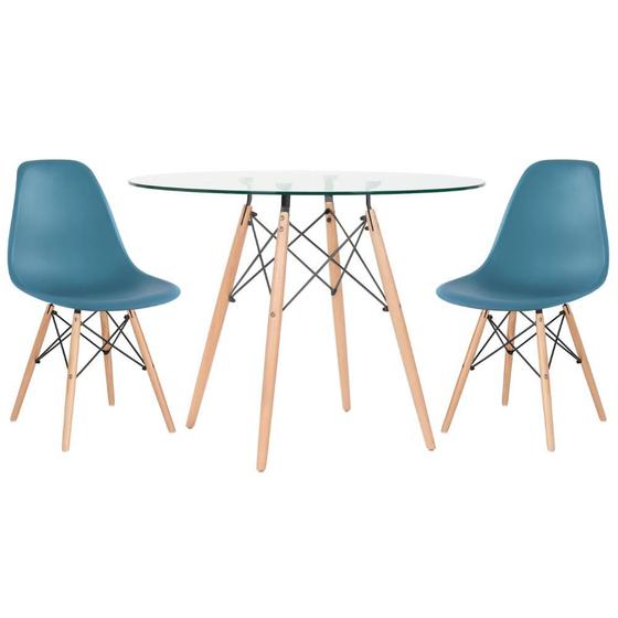 Imagem de KIT - Mesa Eames com tampo de vidro 100 cm + 2 cadeiras Eiffel DSW