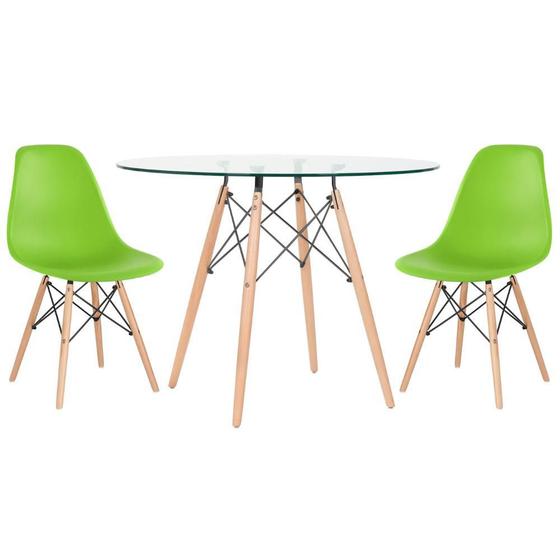 Imagem de KIT - Mesa Eames com tampo de vidro 100 cm + 2 cadeiras Eiffel DSW
