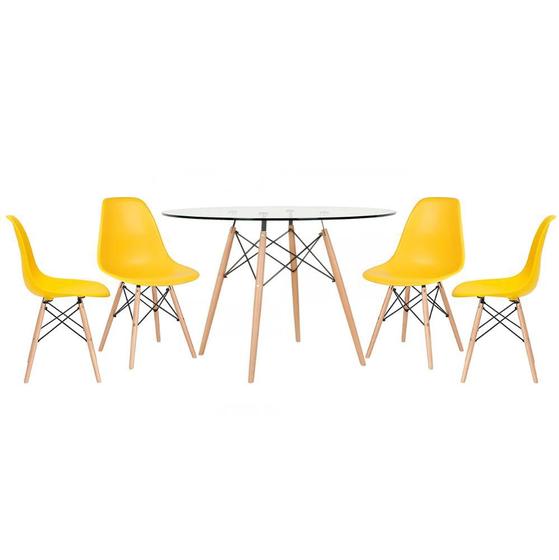 Imagem de KIT - Mesa Eames com tampo de vidro 120 cm + 4 cadeiras Eiffel DSW
