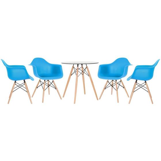 Imagem de KIT - Mesa Eames com tampo de vidro 70 cm + 4 cadeiras Eiffel DAW
