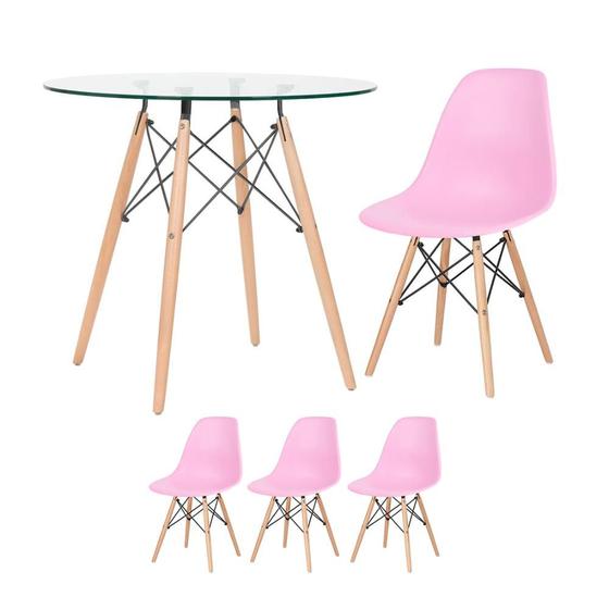 Imagem de KIT - Mesa Eames com tampo de vidro 80 cm + 3 cadeiras Eiffel DSW