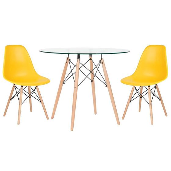 Imagem de KIT - Mesa Eames com tampo de vidro 90 cm + 2 cadeiras Eiffel DSW