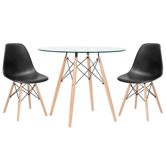 Imagem de KIT - Mesa Eames com tampo de vidro 90 cm + 2 cadeiras Eiffel DSW