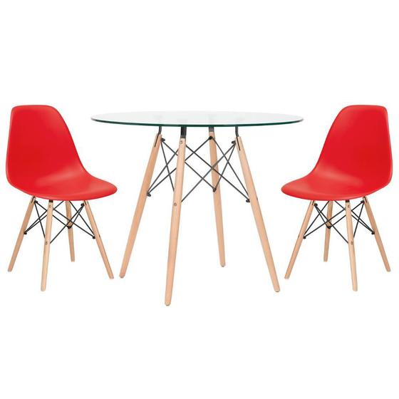 Imagem de KIT - Mesa Eames com tampo de vidro 90 cm + 2 cadeiras Eiffel DSW