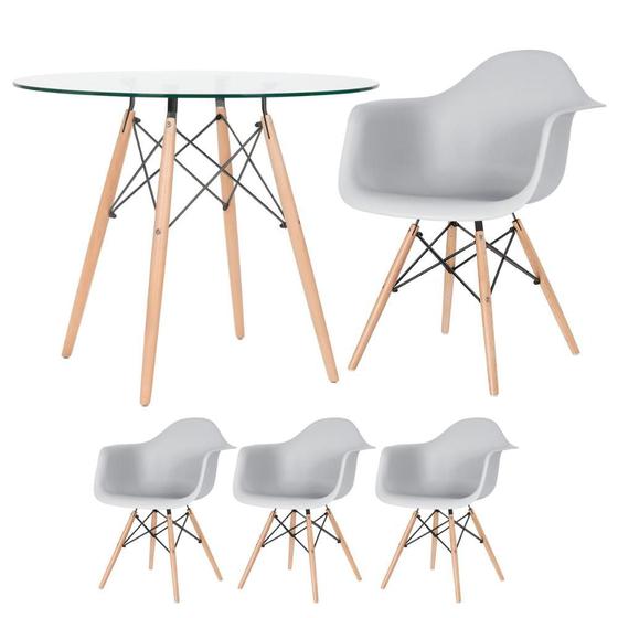 Imagem de KIT - Mesa Eames com tampo de vidro 90 cm + 3 cadeiras Eiffel DAW