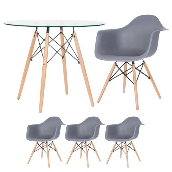 Imagem de KIT - Mesa Eames com tampo de vidro 90 cm + 3 cadeiras Eiffel DAW