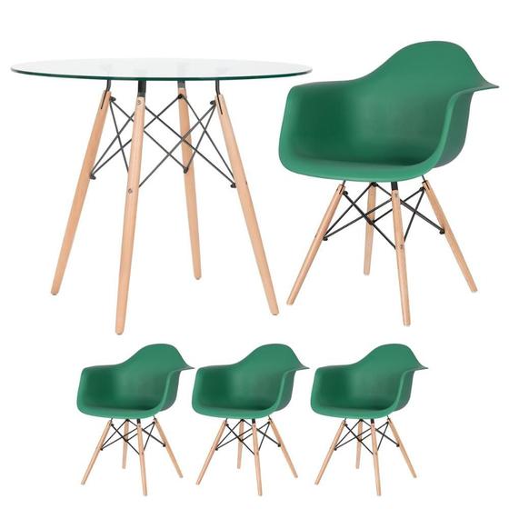 Imagem de KIT - Mesa Eames com tampo de vidro 90 cm + 3 cadeiras Eiffel DAW